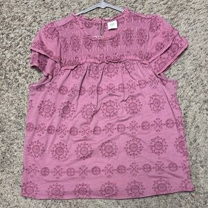 Good Hart Pink Embroidered Short Sleeve Top